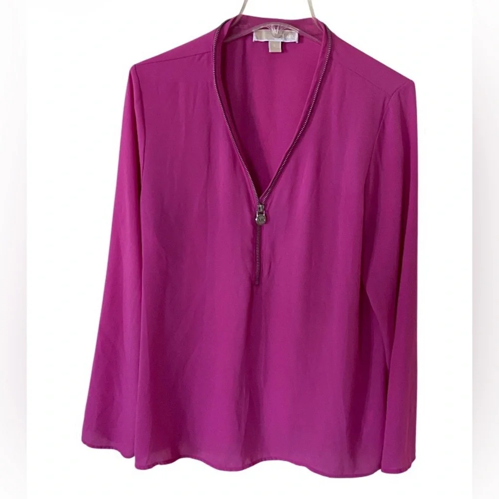 Michael Kors Women's Pink Zip-Up Blouse, size L